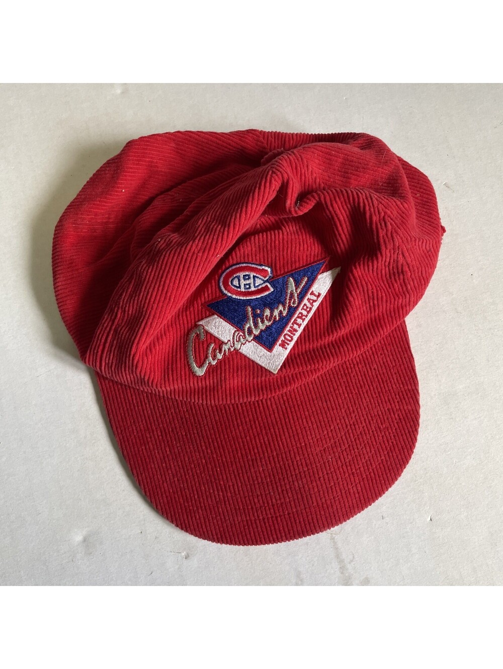 Vintage 80s Montreal Canadiens NHL Hockey Red corduroy Hat Pro Star Needs Repair